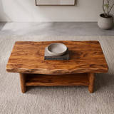 Solid Wood Coffee Table with Storage Shelf | Rustic Modern Living Room Center Table TT006-5599