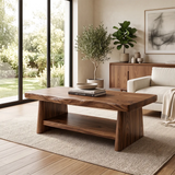 Solid Wood Coffee Table with Storage Shelf | Rustic Modern Living Room Center Table TT006-5599