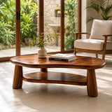 Organic Solid Wood Coffee Table with Storage Shelf | Modern Rustic Living Room Table TT006-2547