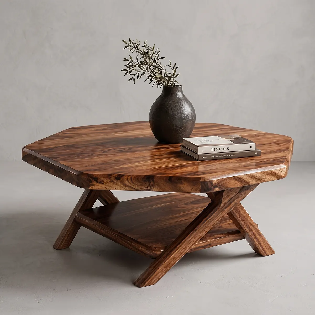 Solid Wood Square Coffee Table with Storage Shelf | Rustic Modern Living Room Table TT006-7233