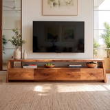 Modern TV Stand with 4 Enclosed Storage Compartments & Open Media Shelf