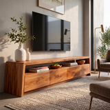 Modern TV Stand with 4 Enclosed Storage Compartments & Open Media Shelf