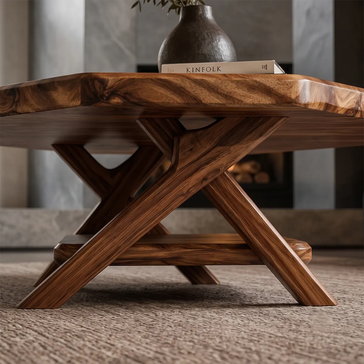 Solid Wood Square Coffee Table with Storage Shelf | Rustic Modern Living Room Table TT006-7233