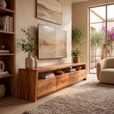Modern TV Stand with 4 Enclosed Storage Compartments & Open Media Shelf