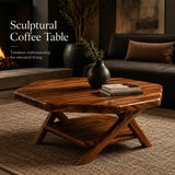 Solid Wood Square Coffee Table with Storage Shelf | Rustic Modern Living Room Table TT006-7233
