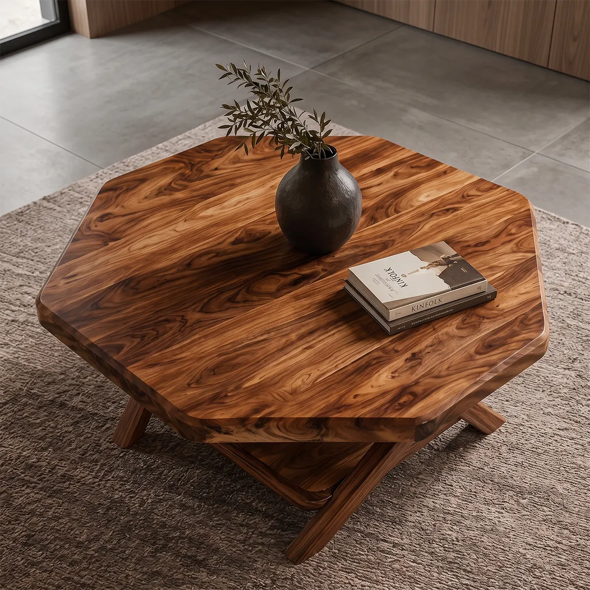 Solid Wood Square Coffee Table with Storage Shelf | Rustic Modern Living Room Table TT006-7233