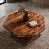 Solid Wood Square Coffee Table with Storage Shelf | Rustic Modern Living Room Table TT006-7233