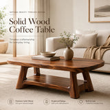 Solid Wood Coffee Table with Storage Shelf | Modern Organic Living Room Table TT006-5345