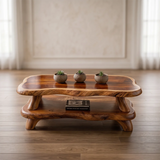 Organic Solid Wood Coffee Table with Storage Shelf | Modern Live Edge Center Table TT006-8710