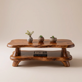 Organic Solid Wood Coffee Table with Storage Shelf | Modern Live Edge Center Table TT006-8710