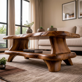 Organic Solid Wood Coffee Table with Storage Shelf | Modern Live Edge Center Table TT006-8710