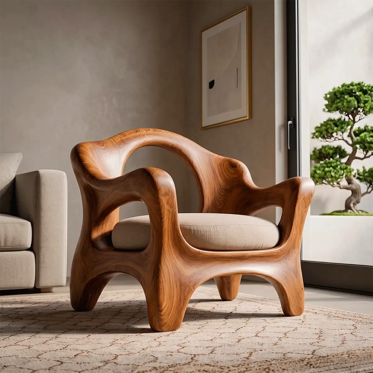Sculptural Curved Armchair with Open Back | Organic Lounge Chair