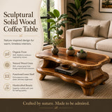 Organic Solid Wood Coffee Table with Storage Shelf | Modern Live Edge Center Table TT006-8710