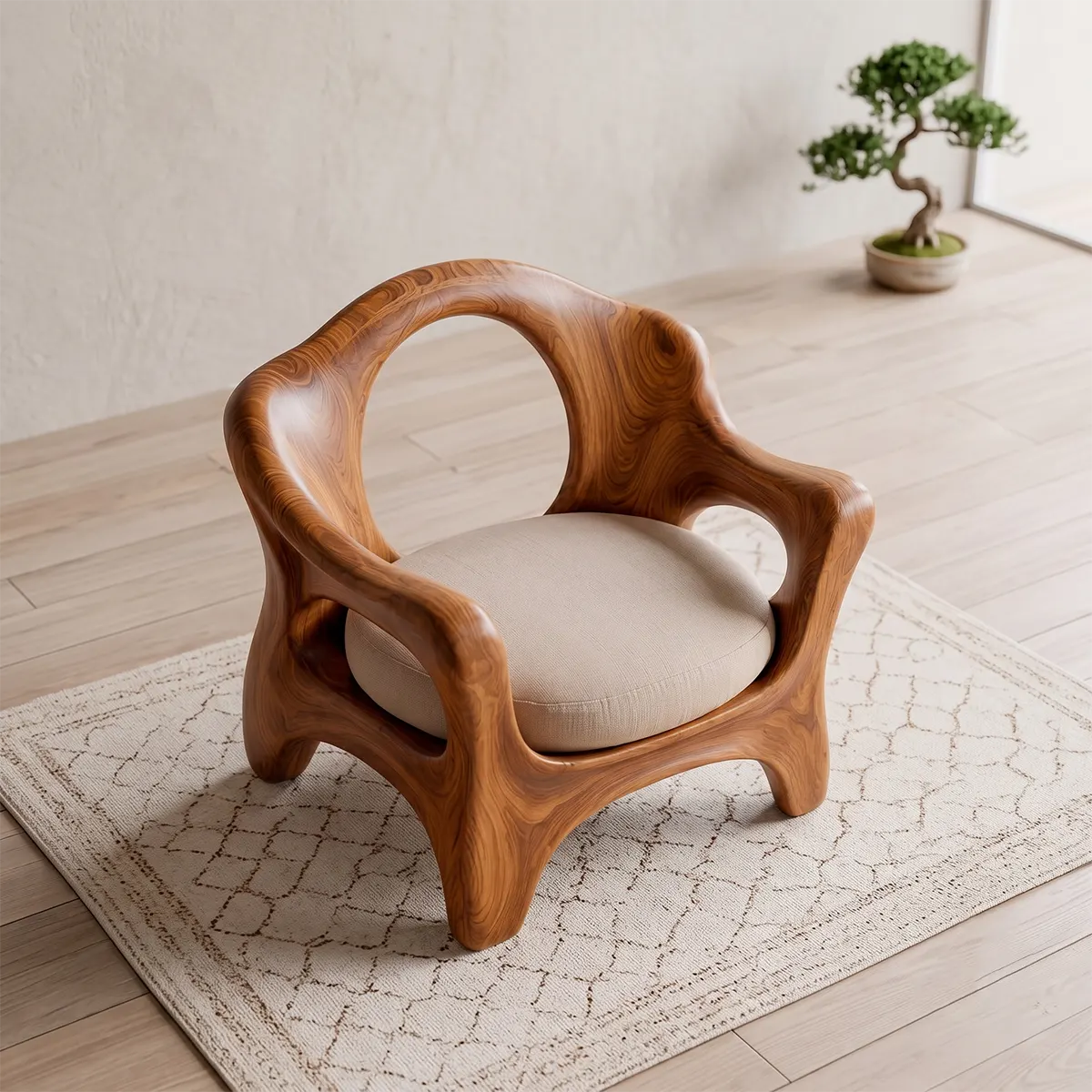 Sculptural Curved Armchair with Open Back | Organic Lounge Chair