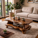 Organic Solid Wood Coffee Table with Storage Shelf | Modern Live Edge Center Table TT006-8710