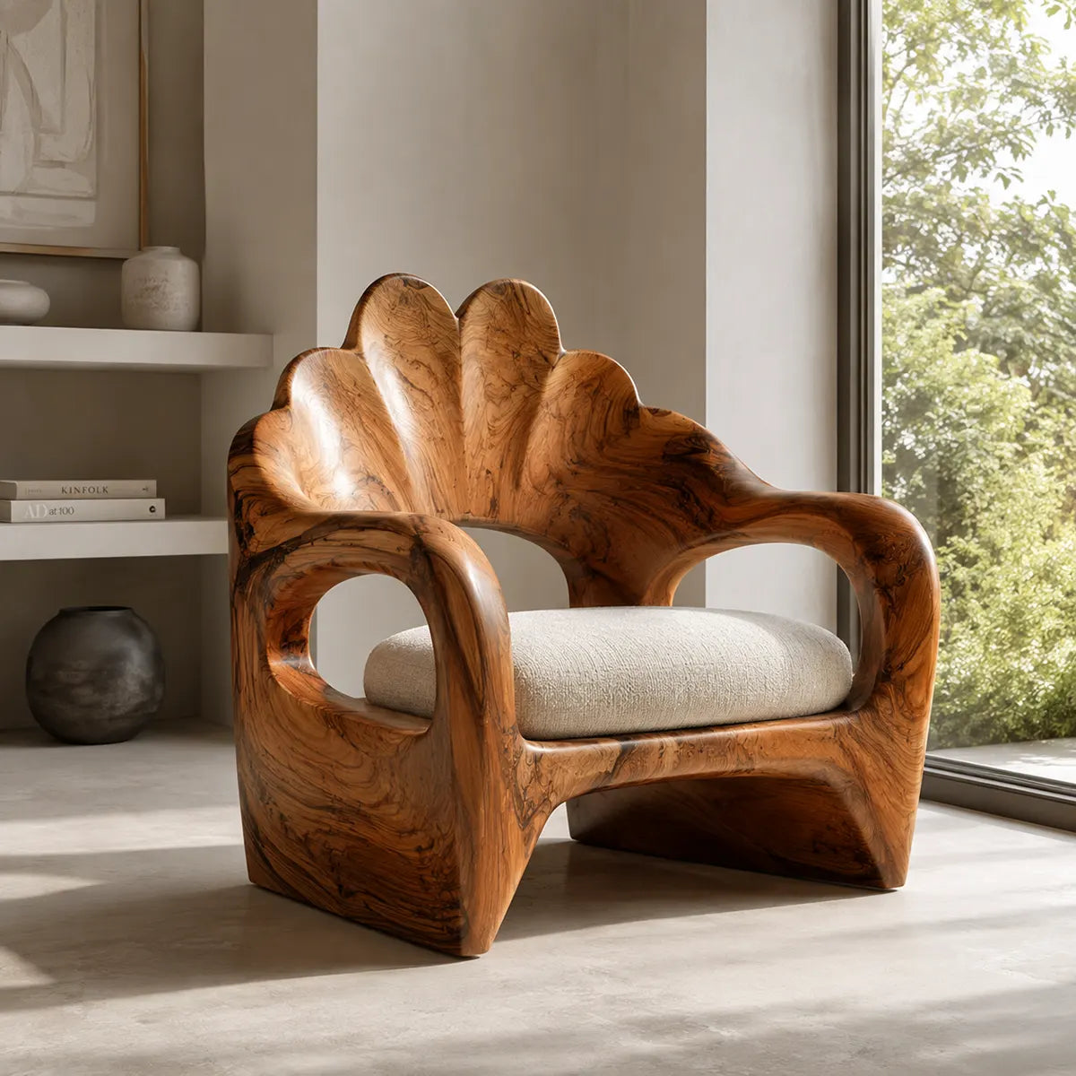 Sculptural Flower Back Armchair | Organic Curved Lounge Chair for Modern Interiors