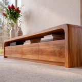 Modern TV Stand with 4 Enclosed Storage Compartments & Long Open Shelf