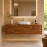 Floating Bathroom Vanity with 3 Doors | Sculpted Wave Front & Handleless Design