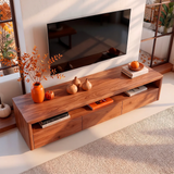 Modern TV Stand with 3 Enclosed Storage Compartments & Long Open Media Shelf