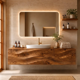 Floating Bathroom Vanity with 3 Doors | Sculpted Wave Front & Handleless Modern Design