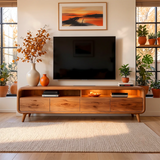 Modern TV Stand with 4 Enclosed Storage Compartments & 2 Open Media Shelves