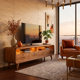 Modern TV Stand with 4 Enclosed Storage Compartments & 2 Open Media Shelves