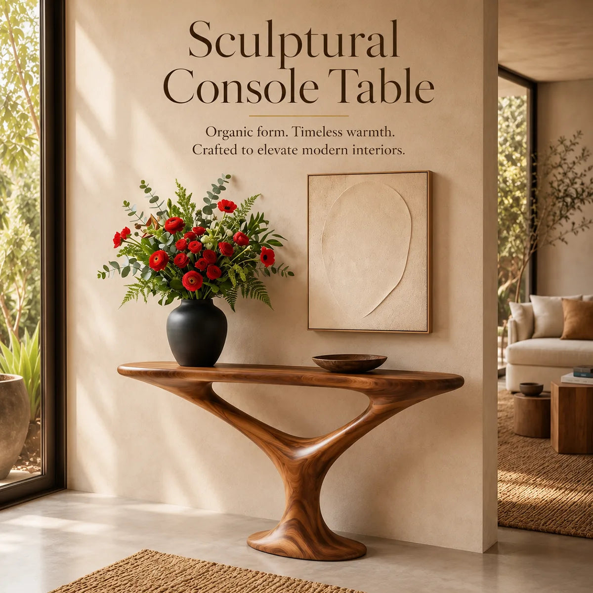 Organic Sculptural Console Table with Oval Top for Modern Entryway & Living Room TT006-4241