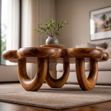 Organic Solid Wood Coffee Table | Sculptural Flower-Shaped Modern Center Table TT006-3040
