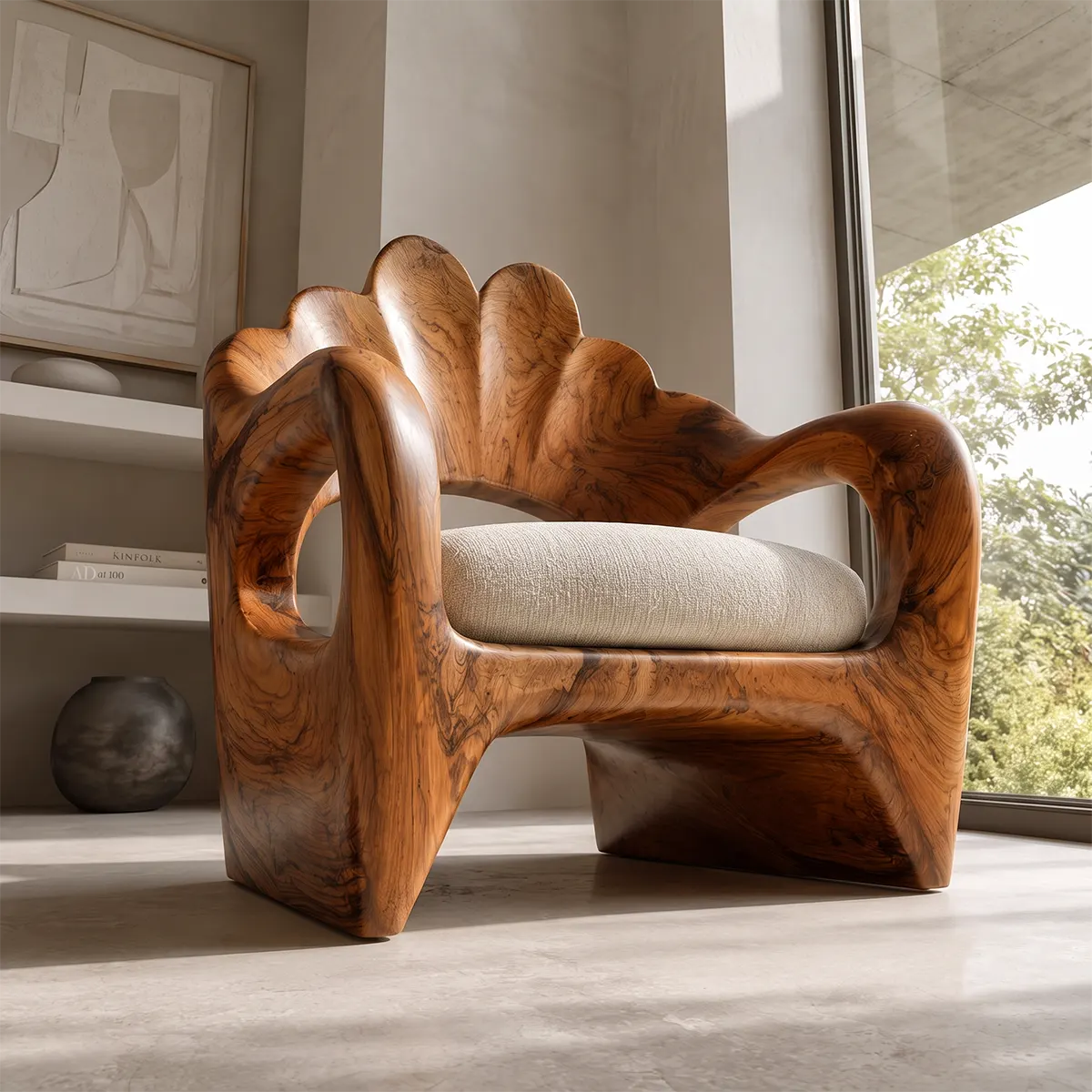 Sculptural Flower Back Armchair | Organic Curved Lounge Chair for Modern Interiors