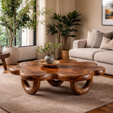 Organic Solid Wood Coffee Table | Sculptural Flower-Shaped Modern Center Table TT006-3040