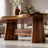 Organic Solid Wood Coffee Table | Live Edge Modern Center Table with Sculptural Base TT006-5632