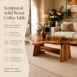 Organic Solid Wood Coffee Table | Live Edge Modern Center Table with Sculptural Base TT006-5632
