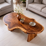 Organic Solid Wood Coffee Table | Live Edge Modern Center Table with Sculptural Base TT006-5632