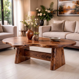 Organic Solid Wood Coffee Table | Live Edge Modern Center Table with Sculptural Base TT006-5632