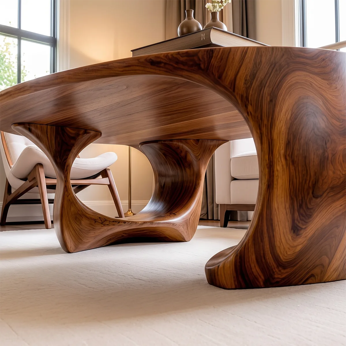 Organic Solid Wood Coffee Table | Sculptural Modern Oval Center Table TT006-2706