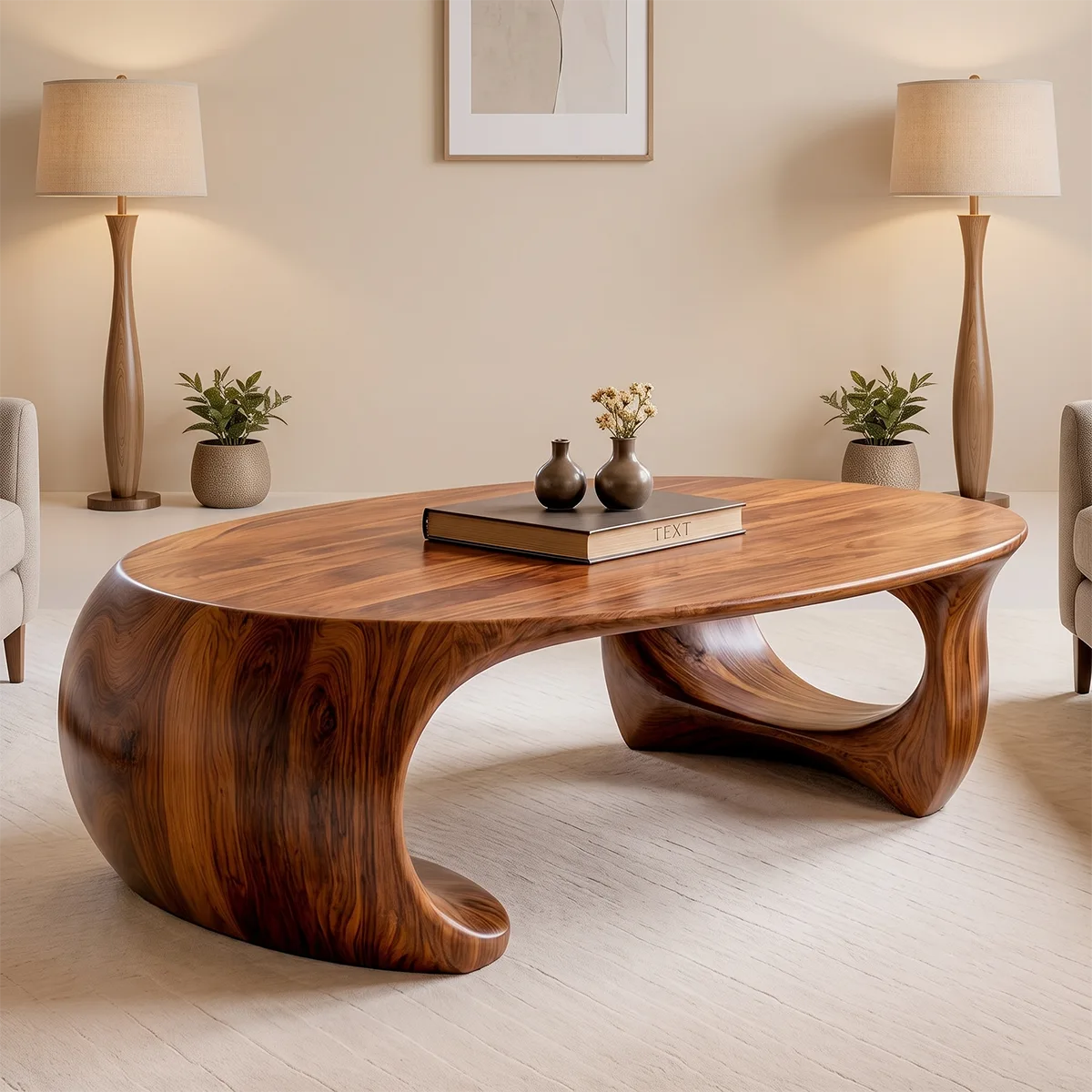Organic Solid Wood Coffee Table | Sculptural Modern Oval Center Table TT006-2706