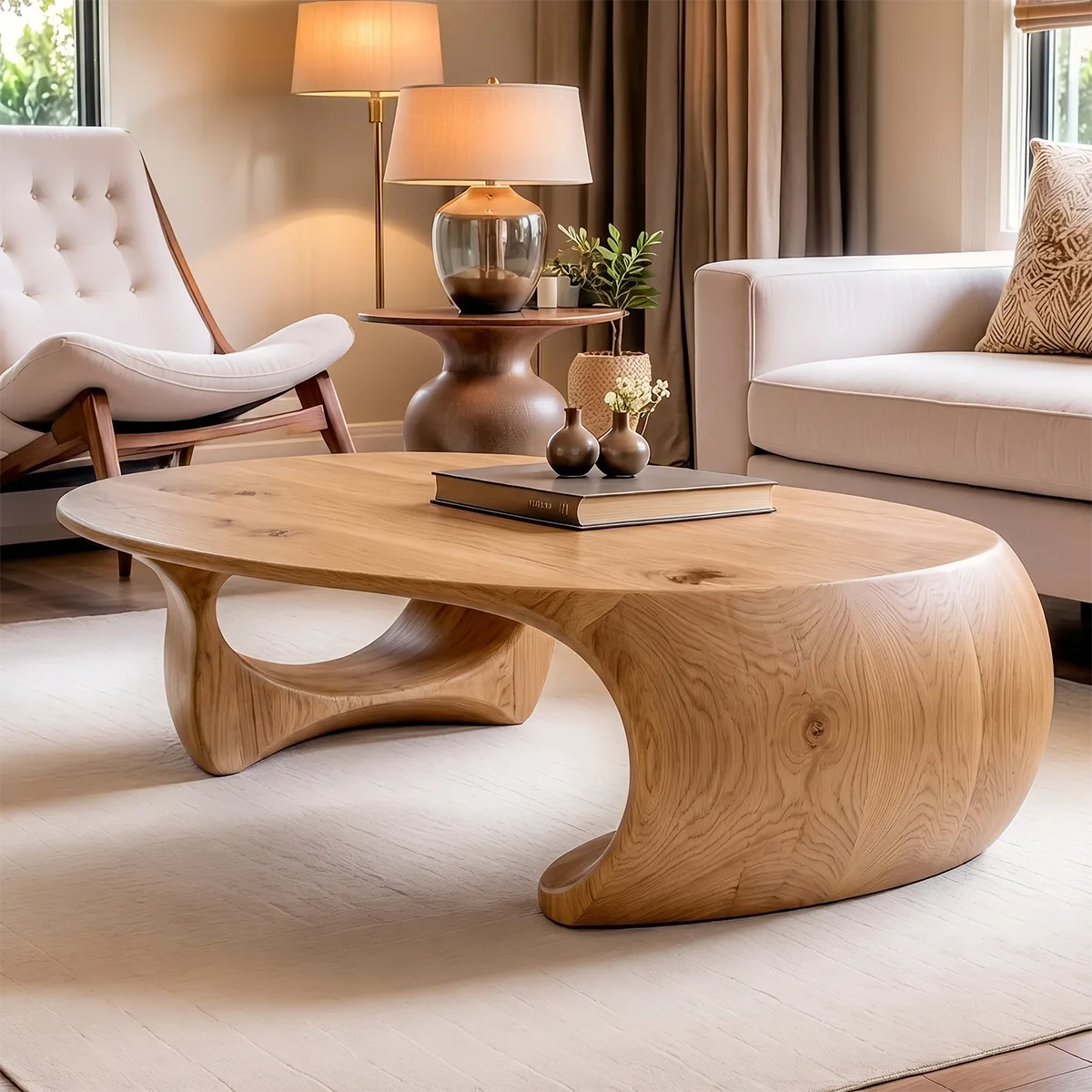 Organic Solid Wood Coffee Table | Sculptural Modern Oval Center Table TT006-2706