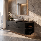 Floating Bathroom Vanity with 4 Drawers & Open Shelves | Modern Wall Mounted Vanity