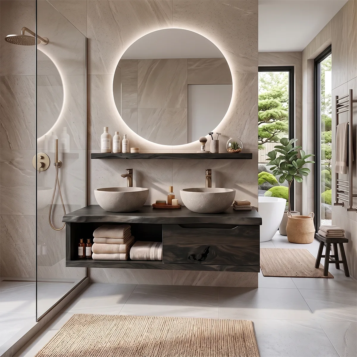 Modern Floating Bathroom Vanity with Large Drawer & Open Storage Compartment