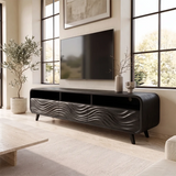 Wave Carved TV Stand with 3 Drawers & Open Shelves | Modern Media Console TH003-5GTN4YH