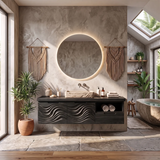Modern Floating Bathroom Vanity with Wave Carved Cabinet, Open Shelf & Storage Drawer TH003-1MBE1JF
