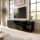 Asymmetrical TV Stand with Drawers & Open Shelves | Sculptural Media Console TH003-7SZG2XE