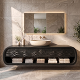 Modern Floating Bathroom Vanity with Drawers, Open Shelf & Curved Waterfall Design TH003-3PJG6FT
