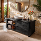 Organic Live Edge Bathroom Vanity with Open Shelving & Storage Drawers TH003-2XFK6JI