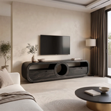 Modern TV Stand with Circular Shelf & Drawers | Sculptural Media Console TH003-7HDN2FQ
