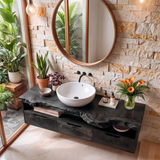 Organic Live Edge Floating Bathroom Vanity with Open Shelf & Drawers TH003-7JMQ3EG