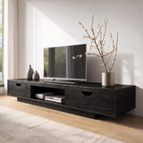 Modern TV Stand with 2 Drawers & Open Shelf | Low Profile Media Console