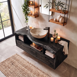 Live Edge Floating Bathroom Vanity with 3 Drawers & Open Storage Shelves | Modern Wall Mounted Vanity