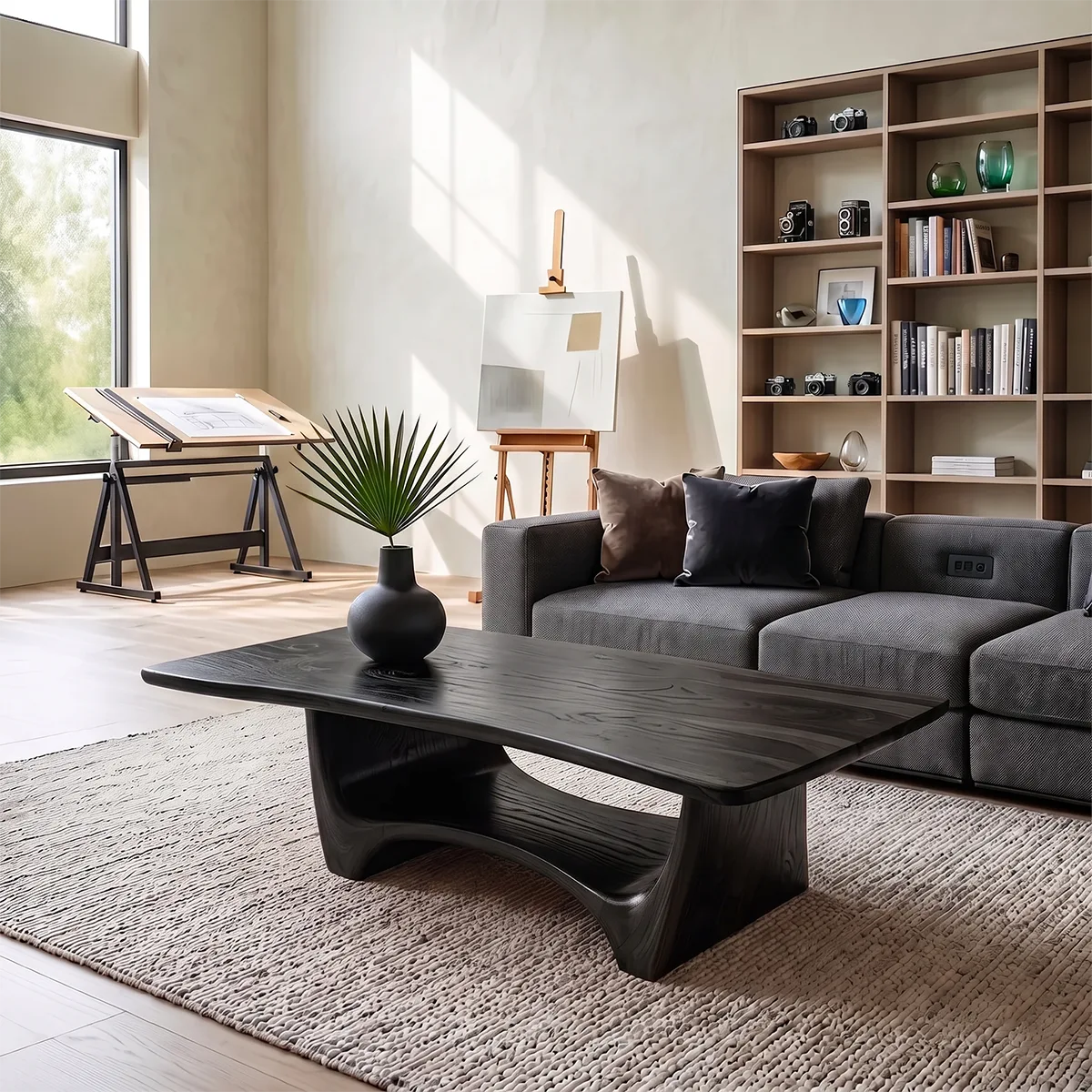 Organic Live Edge Coffee Table | Sculptural Waterfall Base Modern Living Room Table