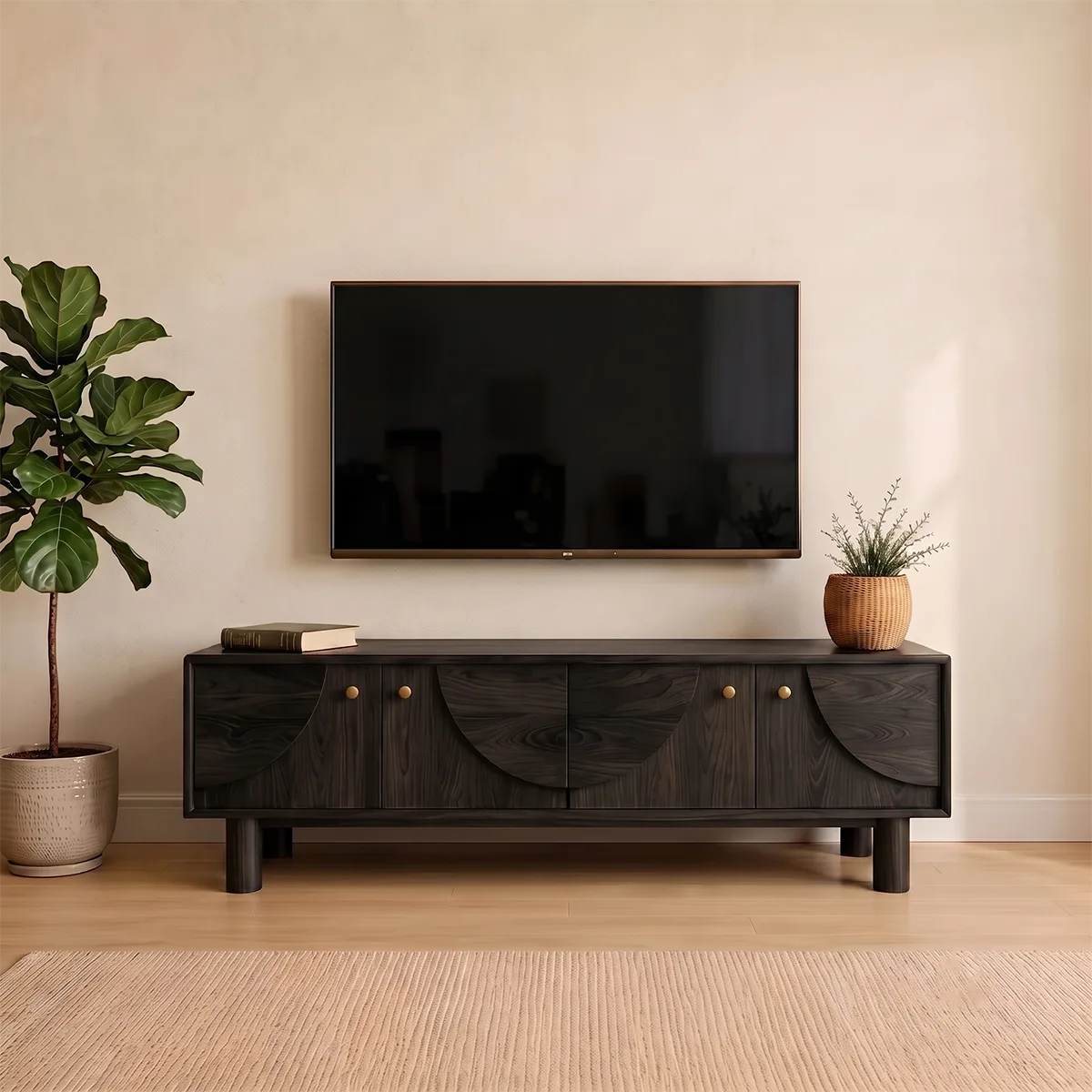 4-Door Mid-Century Modern TV Stand | Geometric Media Console